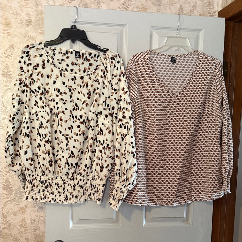 SHEIN Cream & Brown Printed Long Sleeve Women’s Tops (Set of 2)